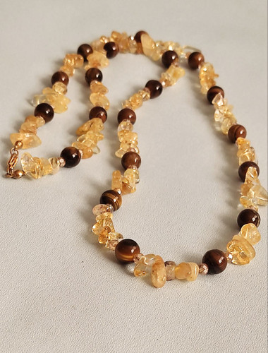 گردنبند سنگ سیترین وچشم ببر رولباسی