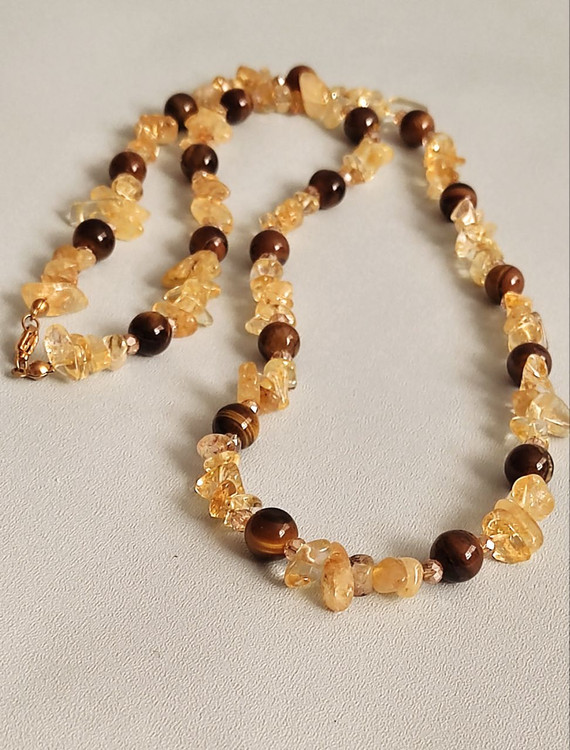 گردنبند سنگ سیترین وچشم ببر رولباسی