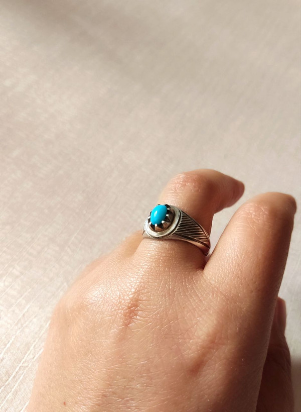 انگشتر نقره مردانه با نگین فیروزه عجمی