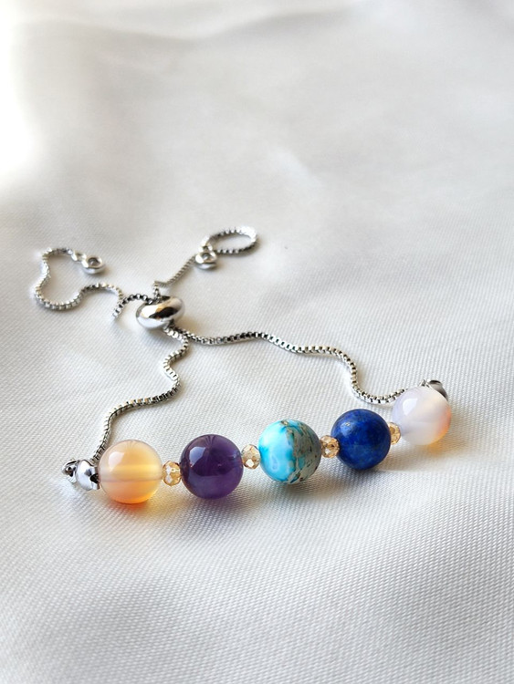 دستبند سنگ ماه تولد آذر با زنجیر استیل رنگ ثابت اصل شاران