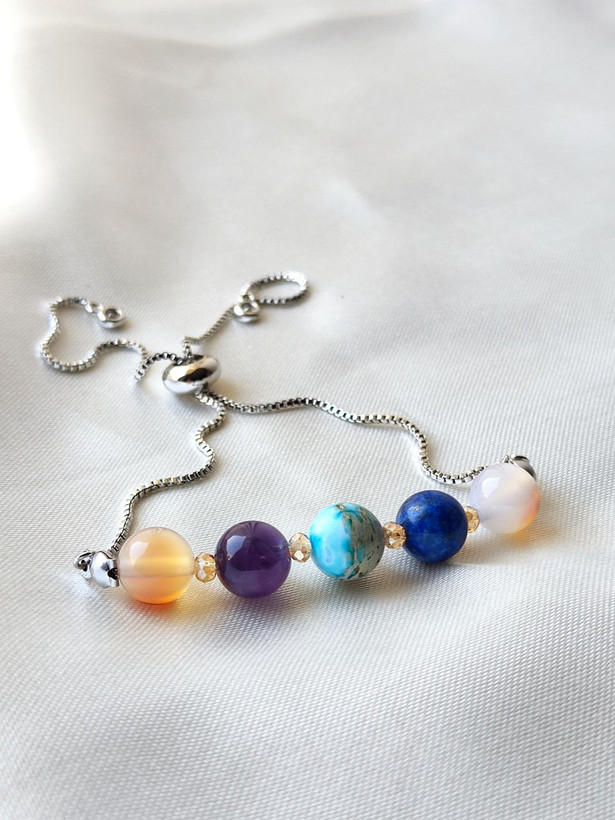 دستبند سنگ ماه تولد آذر با زنجیر استیل رنگ ثابت اصل شاران