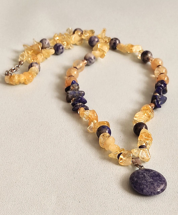 گردنبند سنگ لاجورد و سیترین اصل شاران