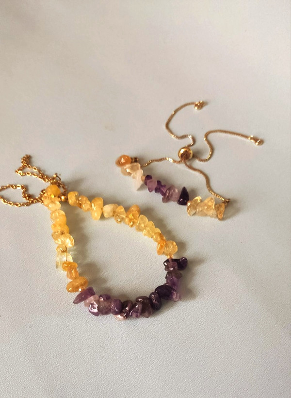 ست گردنبند و دستبند سیترین و آمتیست اصل شاران