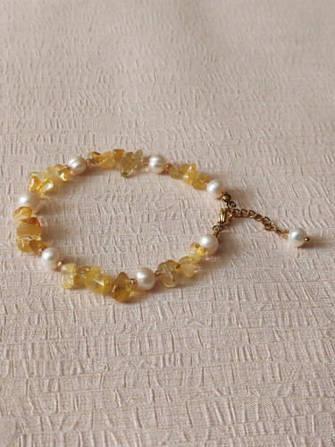 دستبند زنانه سیترین ومروارید پرورشی اصل شاران