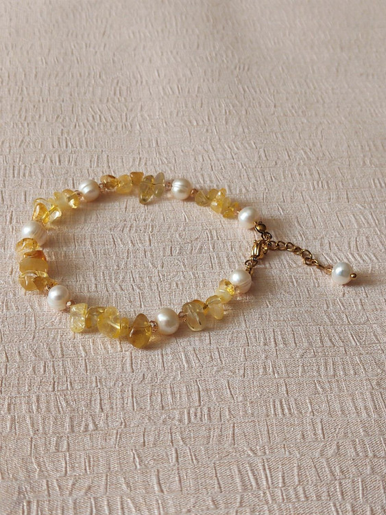 دستبند زنانه سیترین ومروارید پرورشی اصل شاران