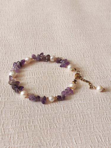 دستبند زنانه آمتیست ومروارید پرورشی اصل شاران