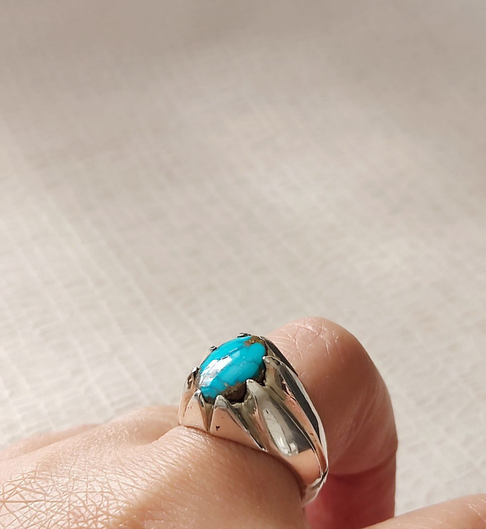 انگشتر نقره مردانه با نگین فیروزه نیشابور اصل شاران
