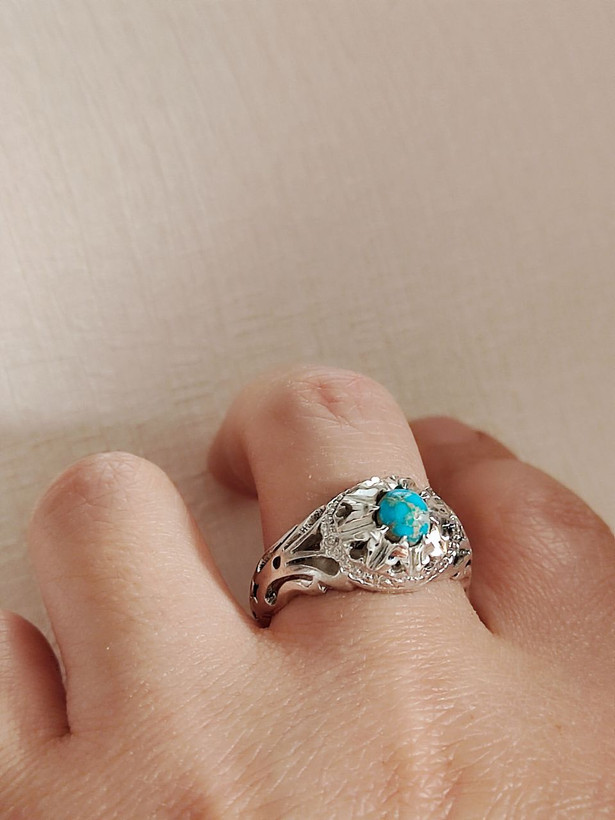 انگشتر نقره مردانه با نگین فیروزه نیشابور شجری