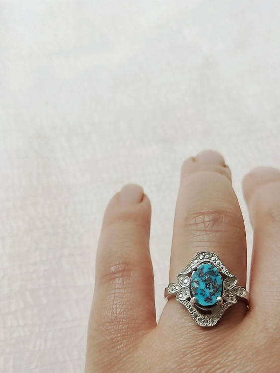 انگشتر نقره زنانه با نگین فیروزه نیشابور