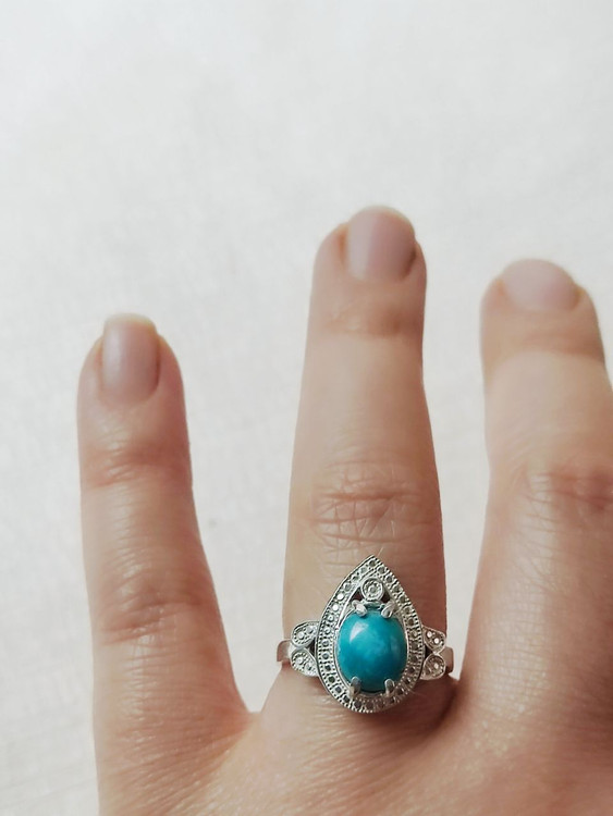انگشتر نقره زنانه با نگین فیروزه نیشابور