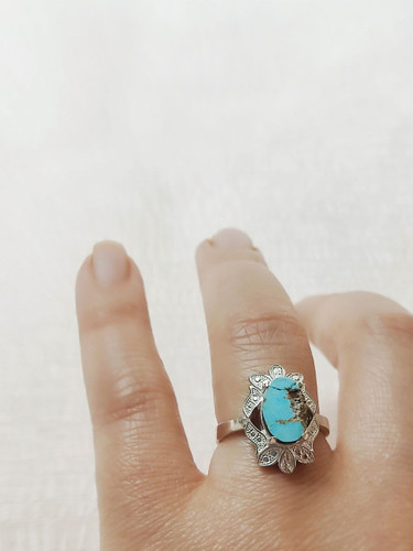 انگشتر نقره زنانه با نگین فیروزه نیشابور