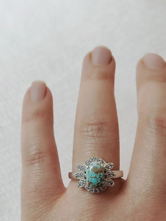 انگشتر نقره زنانه با نگین فیروزه نیشابور