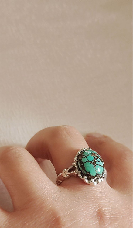 انگشتر نقره مردانه با نگین فیروزه نیشابور