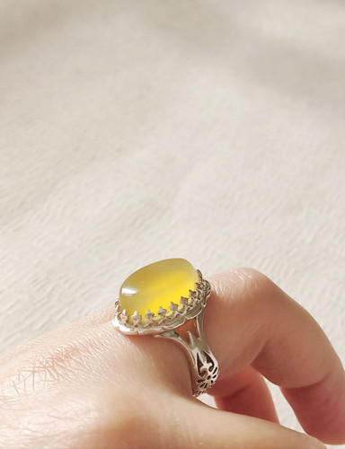 انگشتر نقره مردانه با نگین عقیق زرد